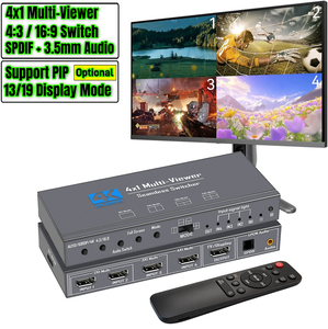 Conmutador Multivisor HDMI con <span class=keywords><strong>PIP</strong></span>, Conmutador HDMI Cuádruple Multi-Viewer 4 en 1 con Control Remoto IR, <span class=keywords><strong>19</strong></span> Modos de Visualización para Cámaras de Seguridad - Product Image 1