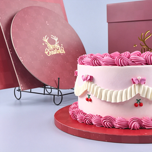 Merry Christmas Cake <b>Box</b> Set with Pink Cake and Macarons in Red Cardboard Packaging - Product Image 4