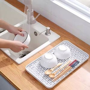 Nouveau grand plateau blanc, égouttoir à vaisselle pour petite évier de cuisine, support de séchage de tasses pour comptoir et table basse, plateaux de rangement - Product Image 3