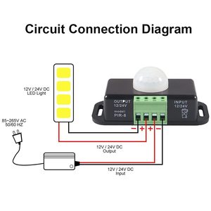 Dc 12V 24V cơ thể màu đen cảm biến hồng ngoại PIR cảm biến chuyển động LED dải ánh sáng tự động điều khiển dấu hiệu chức năng hẹn giờ ICS - Product Image 3