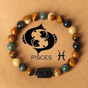Pulsera de regalo de 12 Constelaciones, piedra Natural, imagen de ojo de tigre, pulsera de cuentas de piedra, doce pulseras del zodiaco para hombres y mujeres - Product Image 5