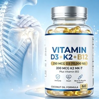 Private Label 250 200mcg K2 en MK7 10000iu Bot Hart Immuniteit Ondersteuning Voedingssupplement OEM Vitamine D3 K2 B12 Softgel Capsules