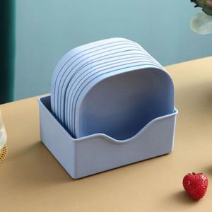 Wheat Straw Bone Spitting <b>Dish</b> <b>Set</b> Pink Rectangular Small Plates For Home Use Coffee Tea <b>Serving</b> - Product Image 2