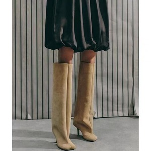 Botas Minimalistas Femininas Acima do Joelho em Camurça Vintage com Salto Alto e Sola de Borracha para Outono, Tamanhos Grandes, Tendência Atacado 2025 - Product Image 2
