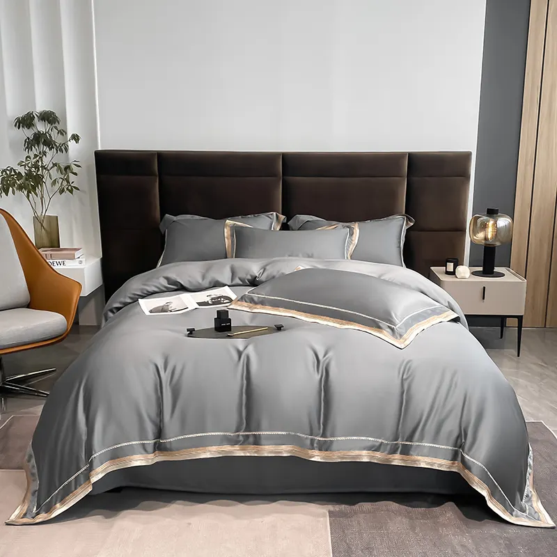 100% Lyocell 60s tecido conjunto de cama bordado capa de edredom orgânico lençóis de venda quente