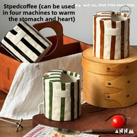 Mug en céramique peint à la main avec motif de dessin animé rayé rétro, design minimaliste moderne, tasse à café et à lait de bureau, boîte cadeau