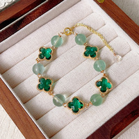Bracelet ajustable pour femme en or ton or avec trèfle à quatre feuilles, cristal naturel, bracelets tendance, bijoux superposés, cadeau