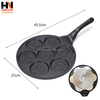 Poêle à petit-déjeuner multifonction 7-en-1 à fond plat, pour œufs, hamburgers, en aluminium, avec 7 trous, en promotion