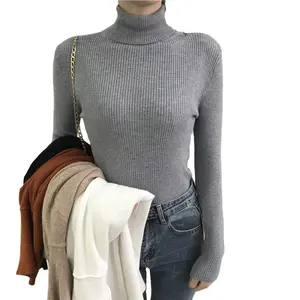 Medias de punto de algodón suéter básico YT cuello alto personalizado cuello alto suave cálido chica Casual ropa de invierno para mujeres