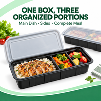 Boîte bento rectangulaire jetable en plastique PP à 3 compartiments avec couvercle pour la préparation des repas, la restauration et les services de traiteur