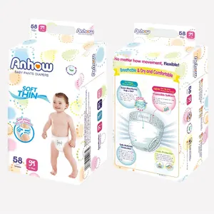 Vendita calda di buona qualità Anhow Premium pannolino pantaloni per bambino, 3D Topsheet Ultra Soft & Super Dry Grade A pannolini per bambini pantaloni all'ingrosso