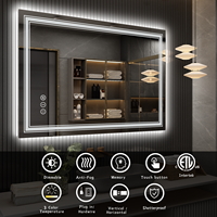 Grand miroir de salle de bain intelligent tactile électronique anti-buée IP44 avec grossissement LED, à suspendre horizontalement, 3 couleurs changeantes, en verre trempé