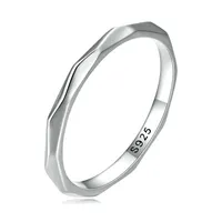 925 Sterling Silver Women Plain Multi Faceted Wedding Band Triangle Facets Geometric Engraving Ring