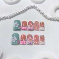 Nouveau design, faux ongles en acrylique faits à la main, 10 pièces, réutilisables, à presser, motif carré de canard, modèle pour doigts