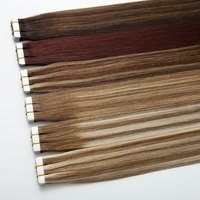 Extensions à bandes adhésives en cheveux naturels bruts non traités, trame invisible, longues, vietnamiennes, double tirage, noir et brun foncé, vente en gros