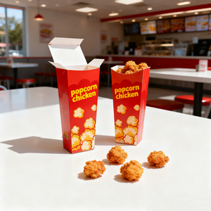 กล่องใส่ไก่ป๊อปคอร์นดีไซน์ใหม่ปี 2025 บรรจุภัณฑ์กระดาษเกรดอาหารสำหรับอาหารทอด - Product Image 2