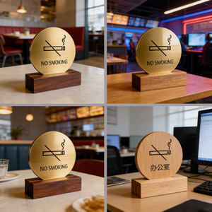Letrero de Mesa Prohibido Fumar, Doble Cara, Acrílico, Base de Madera Sólida, Letrero de Recordatorio para Hotel, Restaurante, Oficina, ODM, OEM - Product Image 2