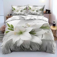 Set Sprei Motif Bunga Microfiber Halus Cetak Digital 3D Kartun Nordik Putih Dropshipping OEM Custom