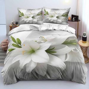 Parure de lit en microfibre brossée à motifs floraux, impression numérique 3D, dessin animé, style nordique, blanc, dropshipping, OEM personnalisé - Product Image 2