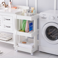 Étagère de rangement mobile à trois niveaux en plastique sur roulettes, pour cuisine, salon, salle de bain, snacks et légumes