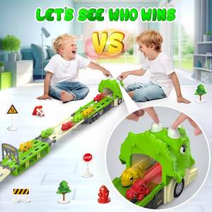 Los Juguetes de Camiones Más Nuevos, 6 Vehículos de Dinosaurios, Camión de Transporte de Juguetes, Set de Pista de Carreras con Luces y Sonidos para Niños - Product Image 4