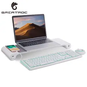 Great rx — support de moniteur de bureau en aluminium pour ordinateur portable, barre d'espace antidérapante, avec 4 ports de charge USB, pour iMac,MacBook Pro