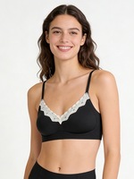 Spitzen-BH aus Spandex/Nylon für den Alltag, Französischer Tiefer V-Ausschnitt mit Vorderverschluss, Nahtlose Unterwäsche ohne Bügel
