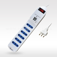 Prise d'alimentation multi-prises 6 Pos.con Interruttore Luminoso,10/16A Bipasso With2 USB