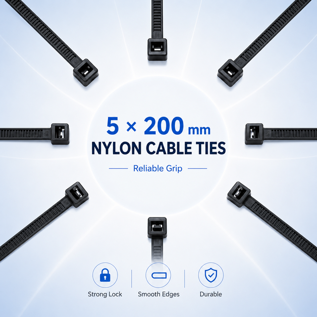 5*200mm Heat Resistant Nylon Cable Ties 50LBS Strength PA66 Zip Ties for Automotive and Engine Management