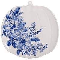 Assiette à dessert en céramique de la série bleu et blanc, motif végétal, forme irrégulière, passe au micro-ondes et au lave-vaisselle, idéale pour les fêtes et les restaurants