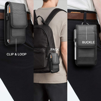 Pochette multifonctionnelle double couche pour téléphone portable Clip de ceinture en tissu de nylon avec fente pour carte Étui de téléphone en cuir pour hommes