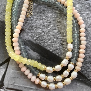 Collier Bohème en Perles de Turquoise Naturelle Facettée et Perles d'Eau Douce, avec Perles Entretoises Plaqué Or 18K, Cadeau, Vente en Gros - Product Image 5