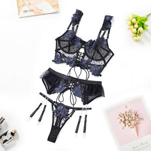Ensemble de lingerie brodé européen et américain transfrontalier, soutien-gorge push-up respirant en maille florale pour femme avec <span class=keywords><strong>porte</strong></span>-jarretelles, modèle 2002, sexy, ODM - Product Image 6