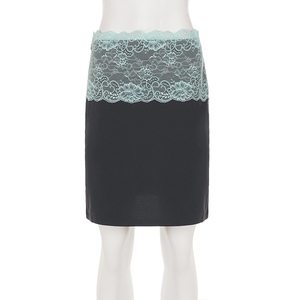 Falda midi recta elegante con encaje y bloques de color en la cintura para mujer, estilo A, ideal para la oficina y el día a día. - Product Image 6