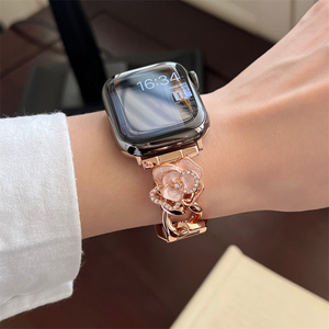 Bracelets de montre en <span class=keywords><strong>cuir</strong></span> véritable Bracelets brillants en acier inoxydable pour femmes <span class=keywords><strong>Bracelet</strong></span> pour <span class=keywords><strong>Apple</strong></span> <span class=keywords><strong>Watch</strong></span> Ultra 49mm <span class=keywords><strong>Bracelet</strong></span> de montre intelligente - Product Image 3