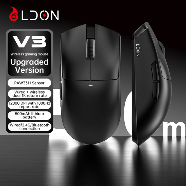 V3 Wireless Optical Gaming Mouse PAW3311 12000 DPI 1000Hz Dual 1K Return Rate 58g Ultra-Light Body 500mAh 2.4G/Wired USB RGB