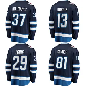 カスタムアイスホッケージャージーウィニピグシティステッチメンズネイビージェットチームユニフォーム #37 Hellebuyck 13 Dubois81コナー卸売