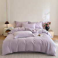 Parure de lit 4 pièces en jacquard gaufré 100 % coton respirant et lavé, luxe 200 fils, avec taies d'oreiller et drap pour la maison et l'hôtel