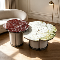 Table basse en marbre naturel à pétales de fleurs personnalisés Centurymosaic, base en métal blanc et rouge, table à thé pour projet hôtelier, villa