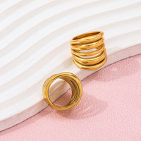 Fenny 18K Vergoldeter Großhandelsring, Wasserfest & Nicht Verblassend, Einfacher Klassischer Klobiger Mehrschichtiger Breiter Edelstahlring, Trendiger Schmuck für Frauen