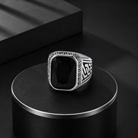 Bague JLM en Acier Titane à Motif Grec Rétro avec Pierre Noire, Style Gothique Punk pour Homme, Bijou de Cocktail, Accessoire de Mode – Prix de Gros