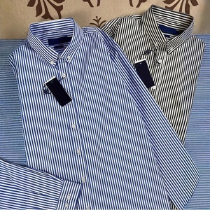 Camicia Casual da Uomo a Maniche Lunghe in Misto Cotone con Logo RL a Righe, Ricamo sul Colletto, per <span class=keywords><strong>Commercio</strong></span> Estero, Autunnale, Transfrontaliero - Product Image 1