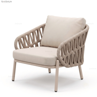 Ensemble de canapés d'extérieur modernes avec structure en aluminium thermolaqué, tressage en corde d'oléfine, meubles de patio avec table basse en dalle de granit