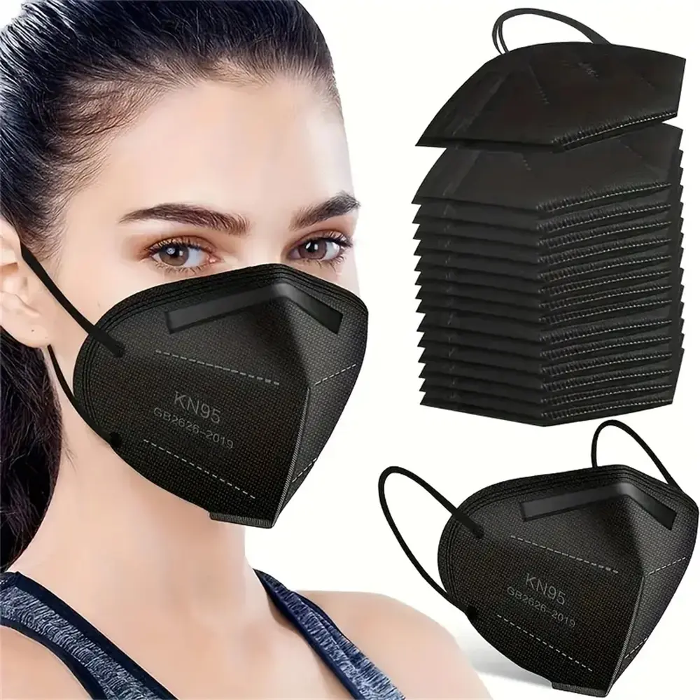 Máscara de respirador KN95 descartável com logotipo personalizado por atacado 5 camadas, máscara protetora com orelha preta, máscaras desagradáveis