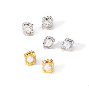 Pendientes de moda con perlas irregulares y circonitas, bisel de aleación de zinc, joyería para fiestas TE6964 - Product Image 5