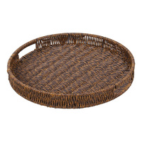 Set van rieten dienbladen met handgrepen, handgeweven rotan ronde opbergbladen voor salontafel, eten en fruitpresentatie