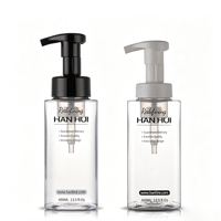 Bouteille carrée transparente en PET de 400 ml avec pompe à mousse, distributeur vide pour nettoyant facial, mousse, noir/gris, avec logo personnalisé