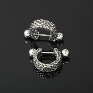 <b>Titanium</b> Steel Huggie Earrings Geometric Woven Design Punk Style <b>Studs</b> CF110 - Product Image 3