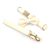 Colliers pour chien en velours crème somptueux et élégants, laisse pour chien éclatante et précieuse, nœud papillon en métal doré satiné scintillant et charmant