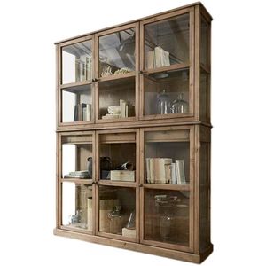 Armario lateral de almacenamiento para sala de estar y comedor, puerta de vidrio de madera maciza, estilo campestre simple, moderno y francés - Product Image 1